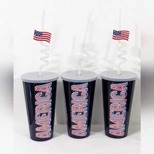 Americana 4th Of July Patriotic Sipper Cup With Lid & Straw, Bundle of 3, NWT